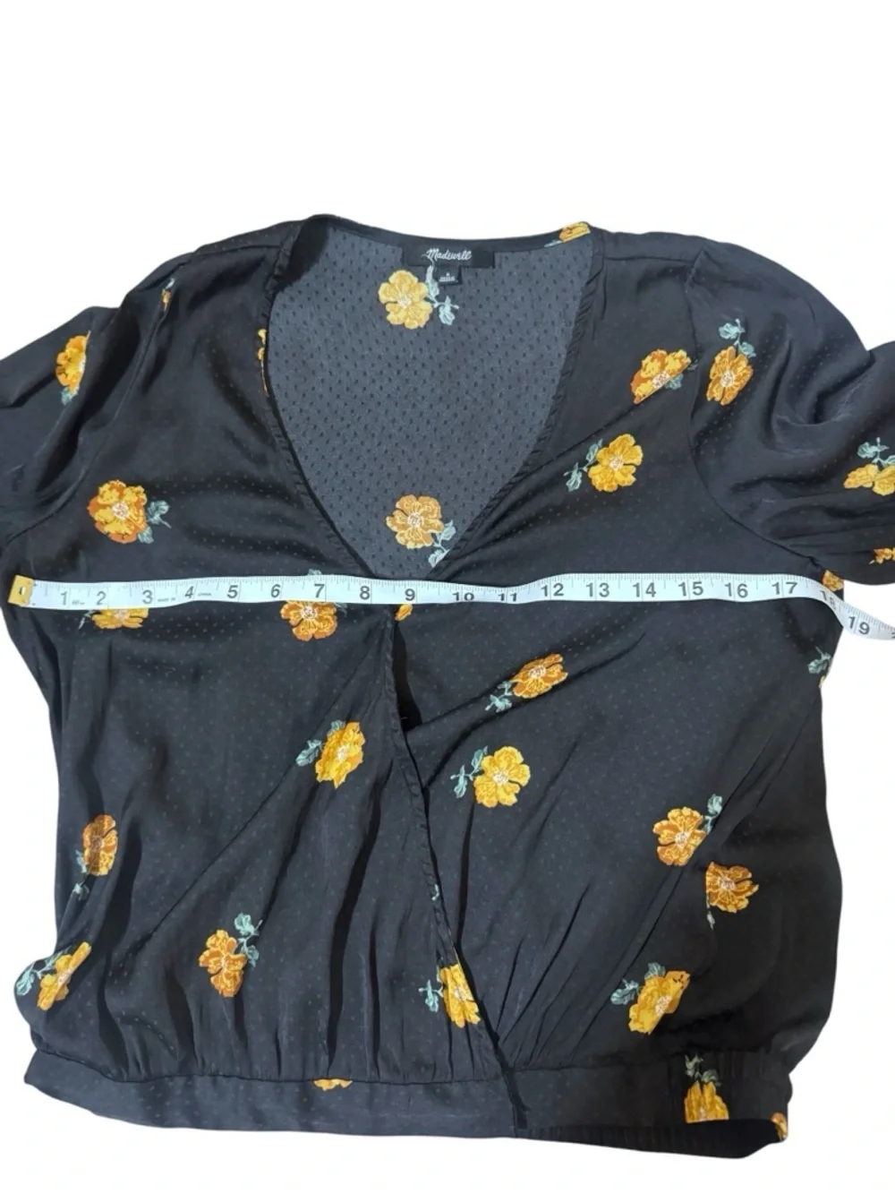 Madewell Black Wrap Blouse with Yellow Floral Print